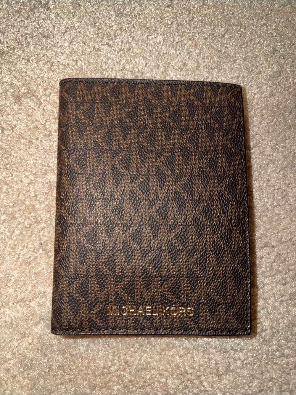 Michael Kors Brown Logo-Print Passport Cover with Gold Logo